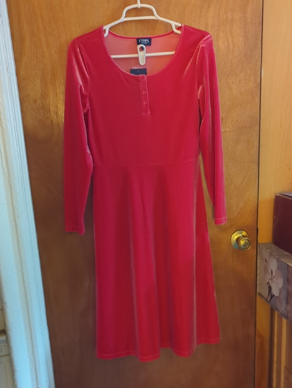 Chaps Women's Velvet Long-Sleeve Dress in Red